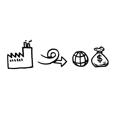 En sort/hvid tegning af forskellige ikoner på hvid baggrund, der forestiller organisationsudvikling.