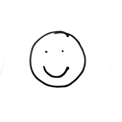 En sort/hvid tegning af et smiley ansigt, der perfekt repræsenterer lykke og positivitet.