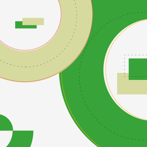 En grøn cirkel med en pil i midten, der repræsenterer organisationsudvikling og ledelse.